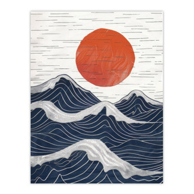 Artery8 Unframed Wall Art Abstract Sunset Seascape Waves Sun Painting12X16 Inch from B&Q