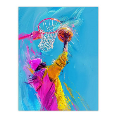 Artery8 Unframed Wall Art Slam Dunk Shot Basketball Player Abstract12X16 Inch from B&Q
