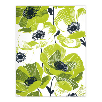 B&Q -  Unframed Wall Art Lime Green Poppy Flowers Poppies Floral Design12X16 Inch