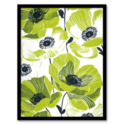 Artery8 Framed Wall Art Lime Green Poppy Flowers Poppies Floral Design Poster12X16 Inch from B&Q