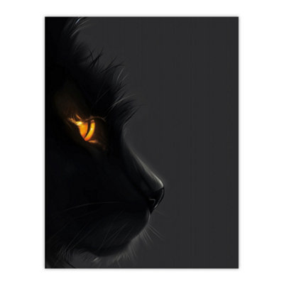 B&Q -  Unframed Wall Art Black Cat Lover Orange Gold Eyes Profile Portrait12X16 Inch