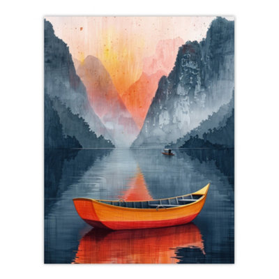 Artery8 Unframed Wall Art Boat In Lake Serene Mountain Landscape Sunrise12X16 Inch from B&Q