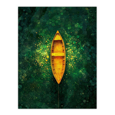 B&Q -  Unframed Wall Art Emerald Cove Cave Gold Sunlight Boat Aerial View12X16 Inch