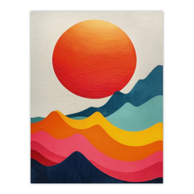 Artery8 Unframed Wall Art Abstract Waves Sunset Sun Vibrant Painting12X16 Inch from B&Q