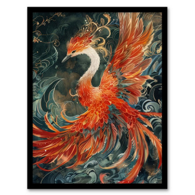 Artery8 Phoenix Bird And Smoke Clouds Stylised Painting Poster Wall Art PrintA4 Size from B&Q