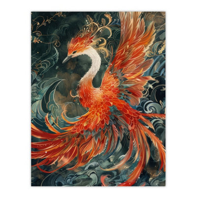 Artery8 Unframed Wall Art Phoenix Bird And Smoke Clouds Stylised Painting12X16 Inch from B&Q