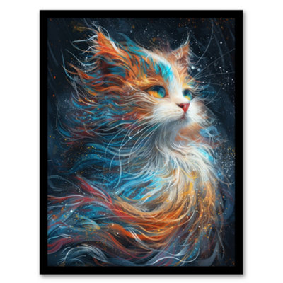 Artery8 Ethereal Orange Maine Cat Lover Pet Portrait Poster Wall Art PrintA4 Size from B&Q