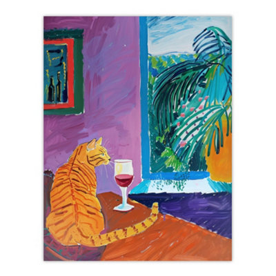 Artery8 Unframed Wall Art Ginger Tabby Cat Wine Plant Lover Quiet Afternoon12X16 Inch from B&Q