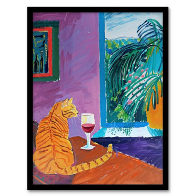 Artery8 Ginger Tabby Cat Wine Plant Lover Quiet Afternoon Poster Wall Art PrintA4 Size from B&Q