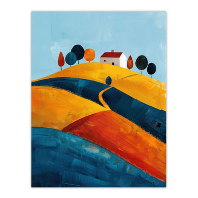 Artery8 Unframed Wall Art Farmhouse On Hill Countryside Landscape Painting12X16 Inch from B&Q