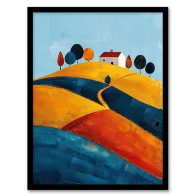 Artery8 Farmhouse On Hill Countryside Landscape Painting Poster Wall Art PrintA4 Size from B&Q