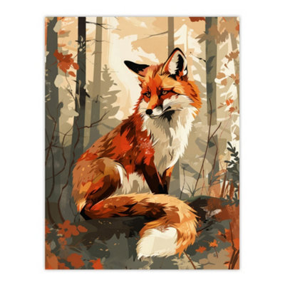 Artery8 Unframed Wall Art Red Fox Autumn Forest Landscape Portrait Design12X16 Inch from B&Q