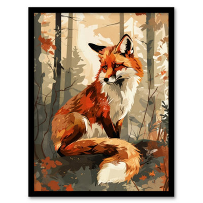 Artery8 Framed Wall Art Red Fox Autumn Forest Landscape Portrait Design Poster12X16 Inch from B&Q