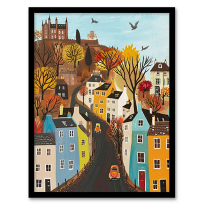 Artery8 Framed Wall Art Castle Hill Road Drive Autumn Tree Cityscape Poster12X16 Inch from B&Q