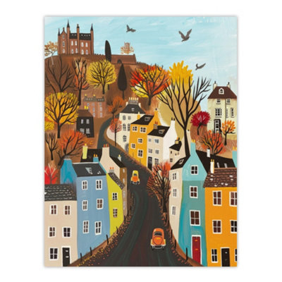 Artery8 Unframed Wall Art Castle Hill Road Drive Autumn Tree Cityscape12X16 Inch from B&Q