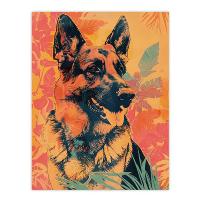 Artery8 Unframed Wall Art German Shepherd Colourful Botanical Pet Portrait12X16 Inch from B&Q