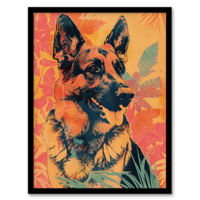 Artery8 Framed Wall Art German Shepherd Colourful Botanical Pet Portrait Poster12X16 Inch from B&Q
