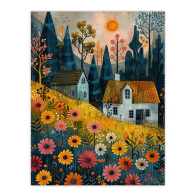Artery8 Unframed Wall Art Countryside Spring Hill House Daisy Flowers12X16 Inch from B&Q