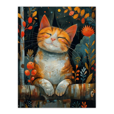 Artery8 Unframed Wall Art Happy Ginger Tabby In Nature Cat Lover Painting12X16 Inch from B&Q