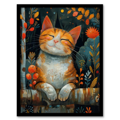 Artery8 Framed Wall Art Happy Ginger Tabby In Nature Cat Lover Painting Poster12X16 Inch from B&Q