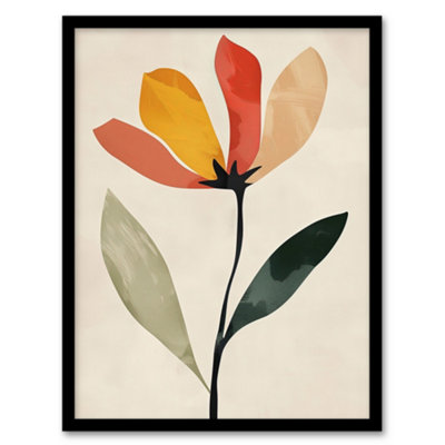 Artery8 Framed Wall Art Single Flower Simple Abstract Bright Painting Poster12X16 Inch from B&Q