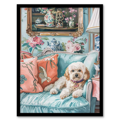 Artery8 Framed Wall Art Cockapoo Dog Lover Pink Teal Couch Pet Portrait Poster12X16 Inch from B&Q
