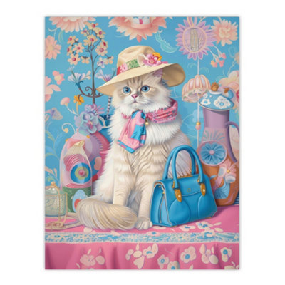 B&Q -  Unframed Wall Art Ragdoll Cat Lover Pet Floral Fashion Accessories12X16 Inch