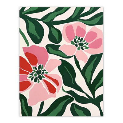 Artery8 Unframed Wall Art Abstract Flower Pattern Pink Green Bloom Detail12X16 Inch from B&Q