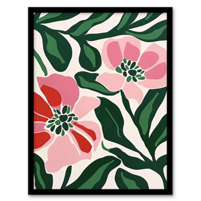 Artery8 Framed Wall Art Abstract Flower Pattern Pink Green Bloom Detail Poster12X16 Inch from B&Q