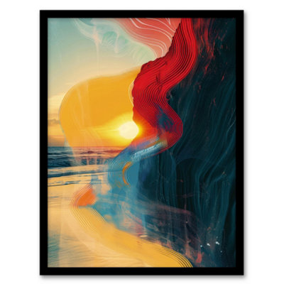 Artery8 Coastal Sunrise Cliffside Beach Abstract Design Poster Wall Art PrintA4 Size from B&Q