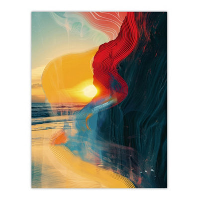 Artery8 Unframed Wall Art Coastal Sunrise Cliffside Beach Abstract Design12X16 Inch from B&Q