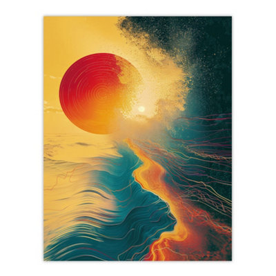 Artery8 Unframed Wall Art Sunset Waves Surreal Seascape Abstract Painting12X16 Inch from B&Q
