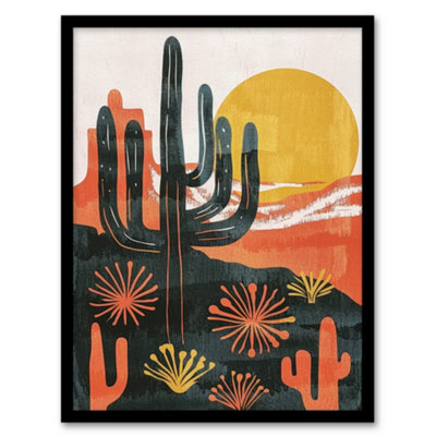 Artery8 Framed Wall Art Desert Cactus Sunset Simple Bobo Cacti Landscape Poster12X16 Inch from B&Q