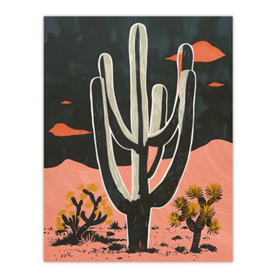 Artery8 Unframed Wall Art Saguaro Cactus Pink Grey Desert Landscape12X16 Inch from B&Q