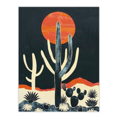 Artery8 Unframed Wall Art Saguaro Cactus Orange Grey Sun Desert Landscape12X16 Inch from B&Q