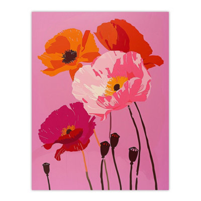 B&Q -  Unframed Wall Art Poppy Flower Blooms Orange Pink Floral Design12X16 Inch