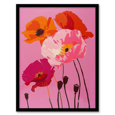 Artery8 Framed Wall Art Poppy Flower Blooms Orange Pink Floral Design Poster12X16 Inch from B&Q