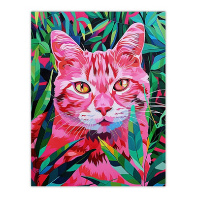 Artery8 Unframed Wall Art Cat Lover Pet In Fronds Psychedelic Pink Green12X16 Inch from B&Q