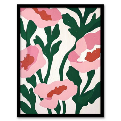Artery8 Framed Wall Art Abstract Flower Blooms Pink Green Bright Painting Poster12X16 Inch from B&Q