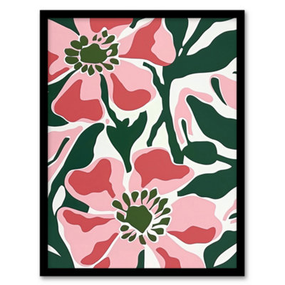 Artery8 Framed Wall Art Flower Blooms Pink Green Bright Abstract Painting Poster12X16 Inch from B&Q