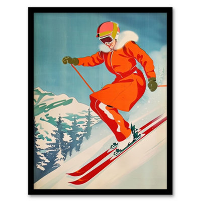 Artery8 Woman Skier Skiing Mountain Slope Snow Alps Poster Wall Art PrintA4 Size from B&Q