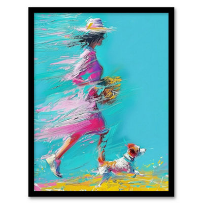 Artery8 Framed Wall Art Woman And Pet Windy Walk Dog Lover Abstract Poster12X16 Inch from B&Q