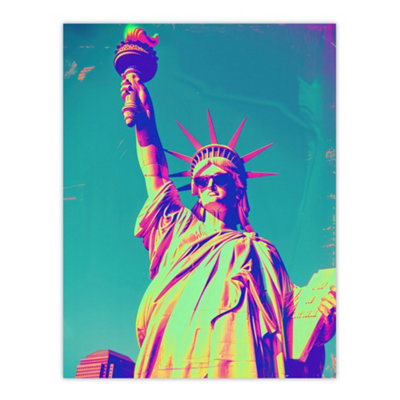 Artery8 Unframed Wall Art Statue Of Liberty Sunglasses Vibrant Neon Design12X16 Inch from B&Q