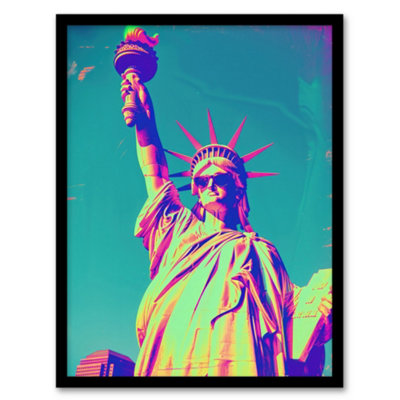 Artery8 Framed Wall Art Statue Of Liberty Sunglasses Vibrant Neon Design Poster12X16 Inch from B&Q