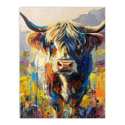 Artery8 Unframed Wall Art Scottish Highland Cow Hairy Coo Abstract Painting12X16 Inch from B&Q