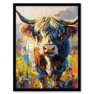 Artery8 Scottish Highland Cow Hairy Coo Abstract Painting Poster Wall Art PrintA4 Size from B&Q