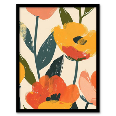 Artery8 Framed Wall Art Simple Spring Flower Blooms Bright Painting Poster12X16 Inch from B&Q