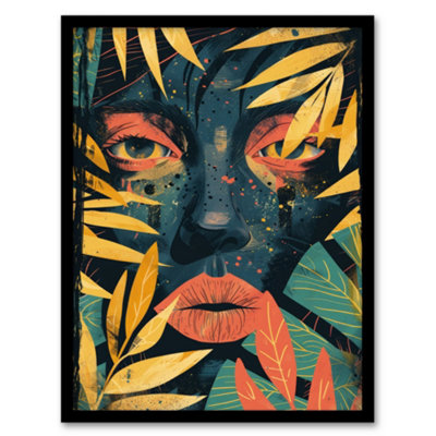 Artery8 Woman Face Behind Jungle Plant Leaves Portrait Poster Wall Art PrintA4 Size from B&Q