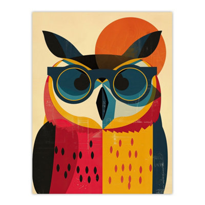 Artery8 Unframed Wall Art Owl Bird Shades Sunglasses Fun Colourful Painting12X16 Inch from B&Q