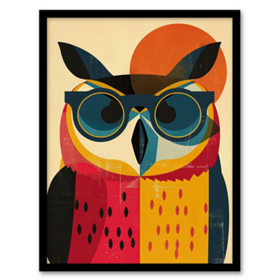 Artery8 Framed Wall Art Owl Bird Shades Sunglasses Fun Colourful Painting Poster12X16 Inch from B&Q